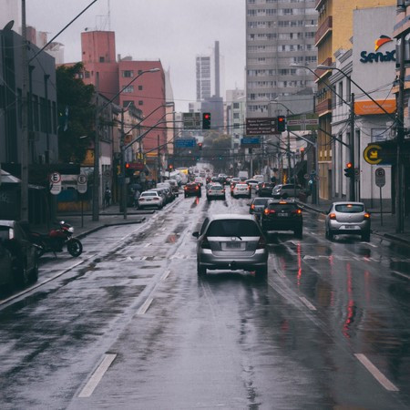 Driving on Wet City Roads During Rain