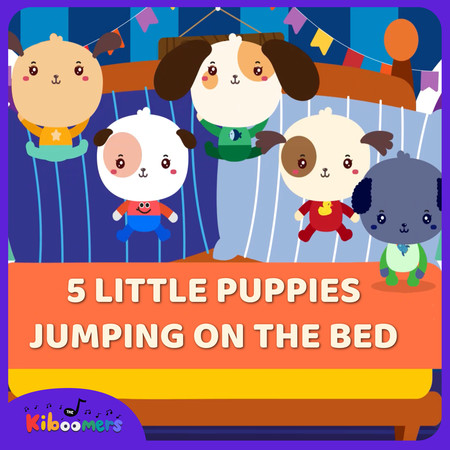 5 Little Puppies Jumping on the Bed